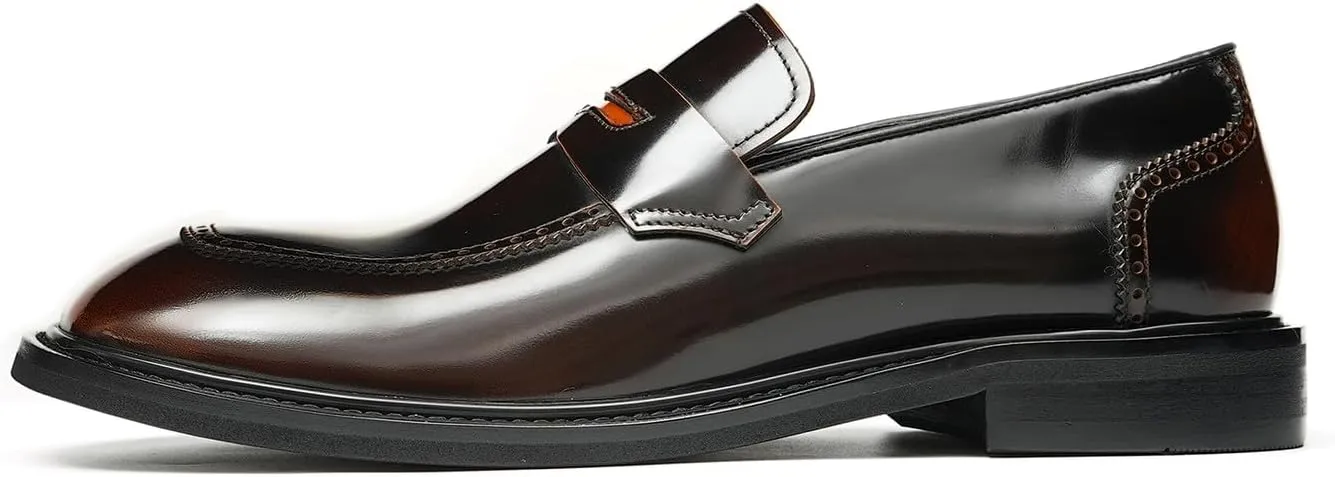 Santimon Men's Dress Loafers Slip-On Shoes - Patent Leather Square Toe Formal Business Casual Shoes for Wedding, Prom, Tuxedo - Comfortable Mocassins