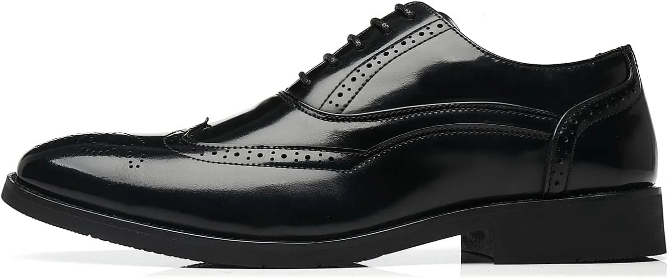 Santimon Men's Dress Oxfords Leather Lined Lace-up Classic Plain Toe Breathable Formal Business Shoes