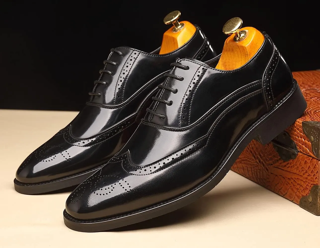 Santimon Men's Dress Oxfords Leather Lined Lace-up Classic Plain Toe Breathable Formal Business Shoes