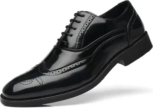 Santimon Men's Dress Oxfords Leather Lined Lace-up Classic Plain Toe Breathable Formal Business Shoes