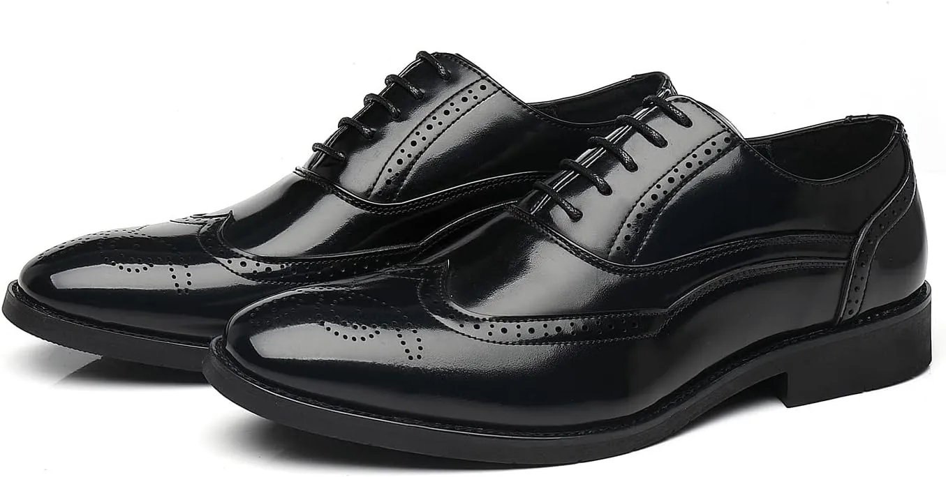 Santimon Men's Dress Oxfords Leather Lined Lace-up Classic Plain Toe Breathable Formal Business Shoes