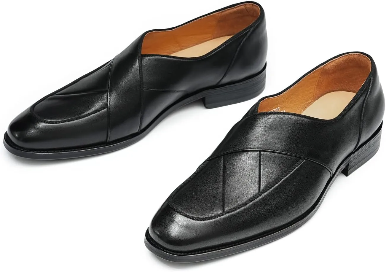 Santimon Mens Dress Penny Loafers Slip-On Shoes - Genuine Leather Formal Business Casual Shoes for Wedding- Fashion Comfortable Prom Mocassins
