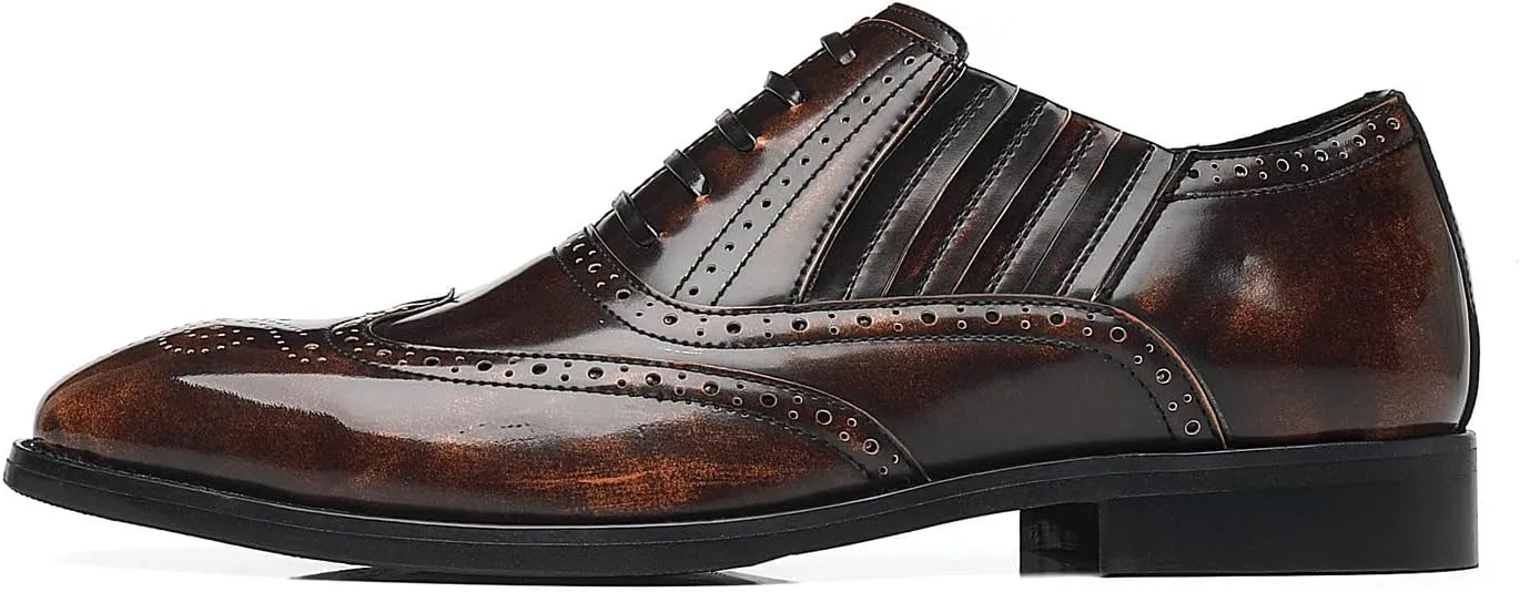 Santimon Mens Dress Wingtip Oxfords Classic Lace-up Derby Brogue Leather Shoes Formal Business Shoes