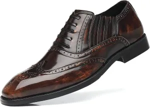 Santimon Mens Dress Wingtip Oxfords Classic Lace-up Derby Brogue Leather Shoes Formal Business Shoes