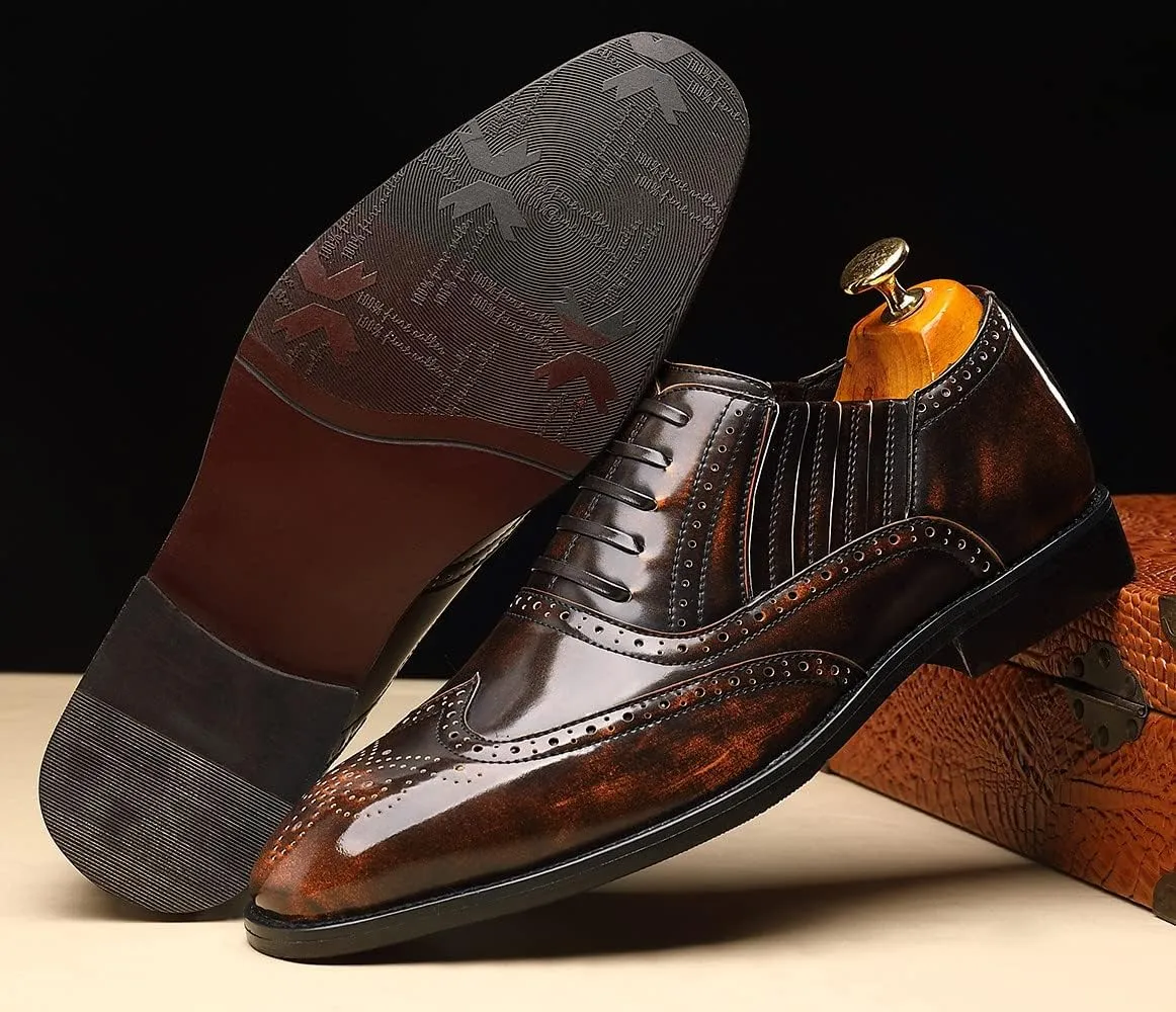 Santimon Mens Dress Wingtip Oxfords Classic Lace-up Derby Brogue Leather Shoes Formal Business Shoes