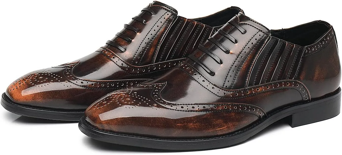 Santimon Mens Dress Wingtip Oxfords Classic Lace-up Derby Brogue Leather Shoes Formal Business Shoes