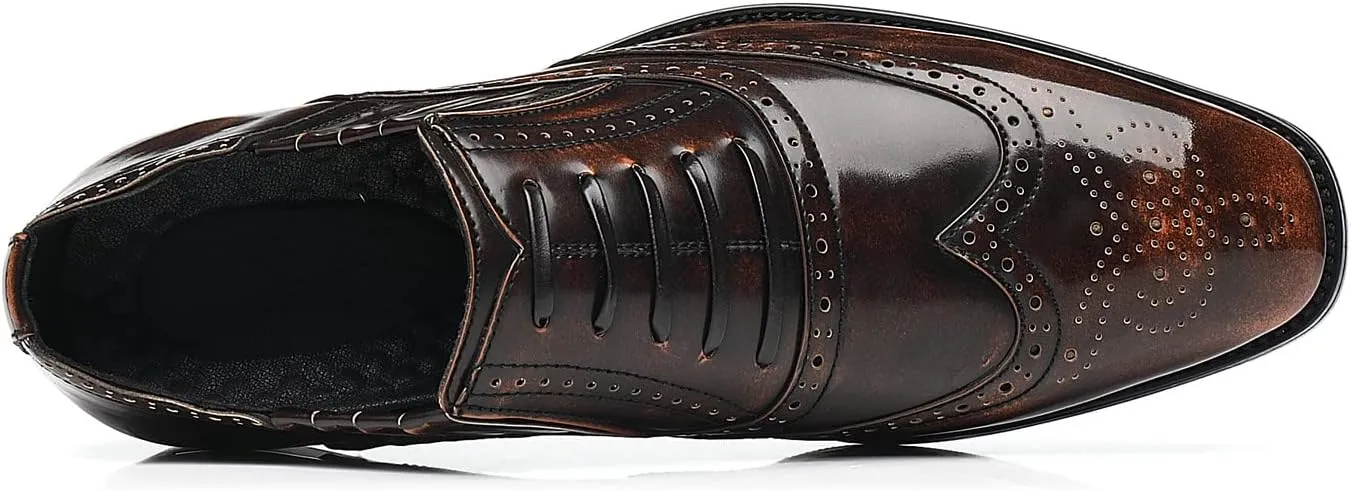 Santimon Mens Dress Wingtip Oxfords Classic Lace-up Derby Brogue Leather Shoes Formal Business Shoes