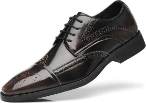 Santimon Men's Wingtip Oxfords Cap Toe Patent Leather Tuxedo Dress Shoes Classic Lace-up Breathable Formal Casual Shoes