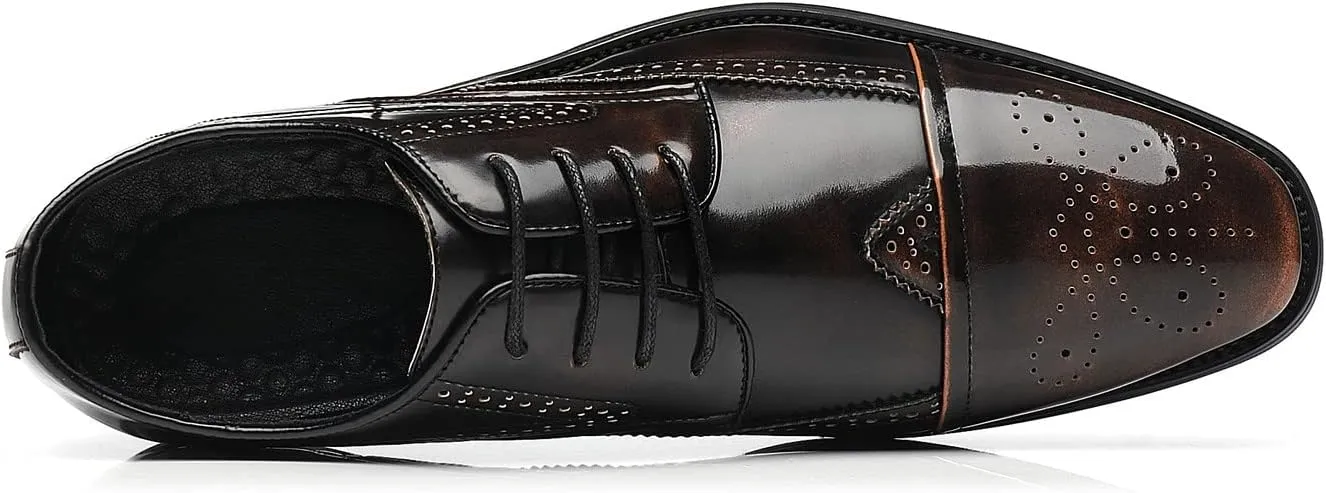 Santimon Men's Wingtip Oxfords Cap Toe Patent Leather Tuxedo Dress Shoes Classic Lace-up Breathable Formal Casual Shoes