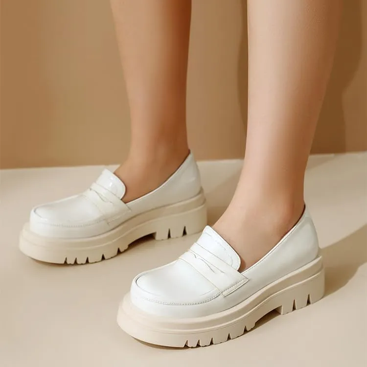 SEIFIN Womens Platform Loafers Chunky Women's Loafers Slip-on Fashion Penny Close Round Toe Comfort Chunky Heel Business Casual Shoes Dressy Office Work