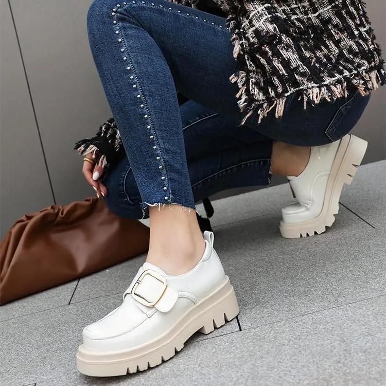 SEIFIN Womens Platform Loafers Chunky Women's Loafers Slip-on Fashion Penny Close Round Toe Comfort Chunky Heel Business Casual Shoes Dressy Office Work