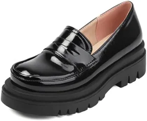 SEIFIN Womens Platform Loafers Chunky Women's Loafers Slip-on Fashion Penny Close Round Toe Comfort Chunky Heel Business Casual Shoes Dressy Office Work