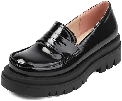 SEIFIN Womens Platform Loafers Chunky Women's Loafers Slip-on Fashion Penny Close Round Toe Comfort Chunky Heel Business Casual Shoes Dressy Office Work