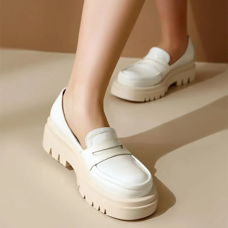 SEIFIN Womens Platform Loafers Chunky Women's Loafers Slip-on Fashion Penny Close Round Toe Comfort Chunky Heel Business Casual Shoes Dressy Office Work
