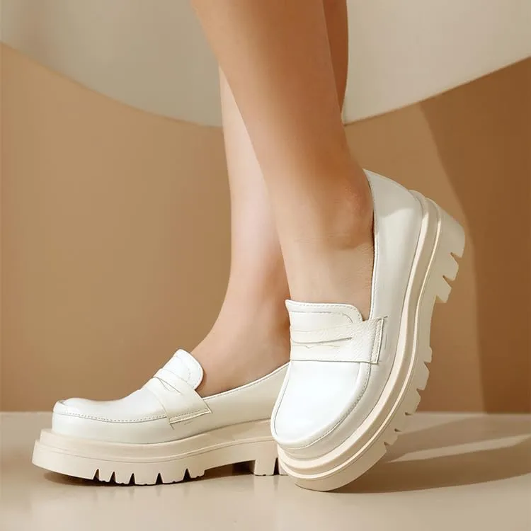 SEIFIN Womens Platform Loafers Chunky Women's Loafers Slip-on Fashion Penny Close Round Toe Comfort Chunky Heel Business Casual Shoes Dressy Office Work