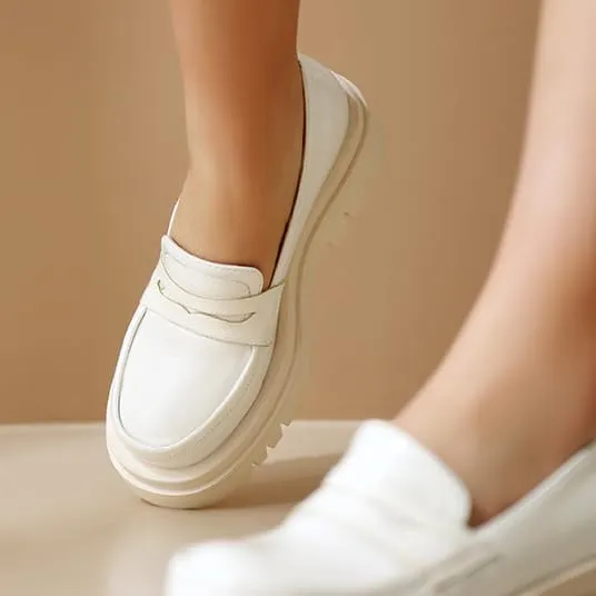 SEIFIN Womens Platform Loafers Chunky Women's Loafers Slip-on Fashion Penny Close Round Toe Comfort Chunky Heel Business Casual Shoes Dressy Office Work