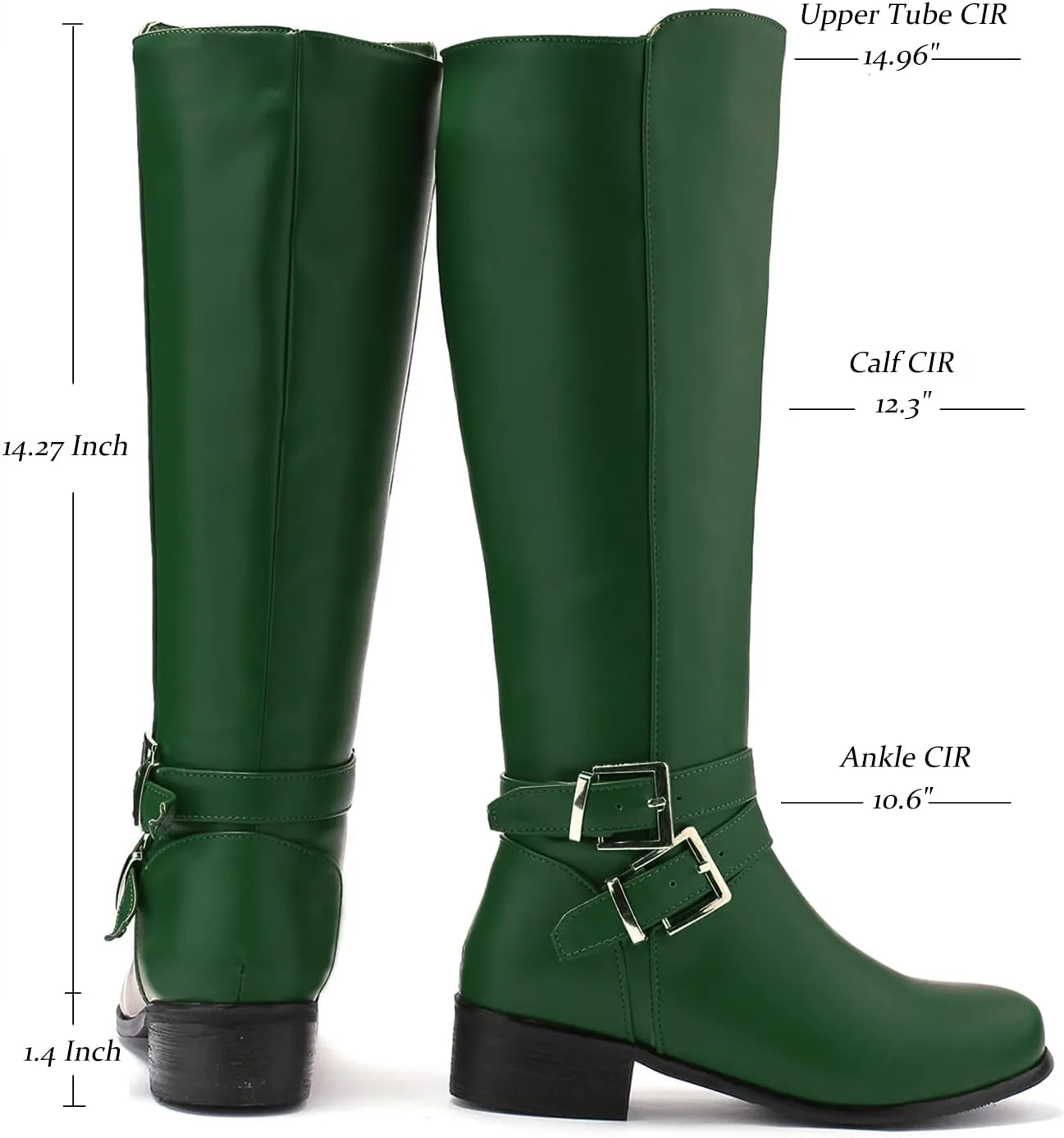 SHODENSE Women Buckled Knee High Riding Boots Flat Heel Round Toe Zipper Under The Knee Boots Low Chunky Heels Vintage Matte Leather Slouch Long Boots Stretch Wide Calf Comfy 4-11 M US