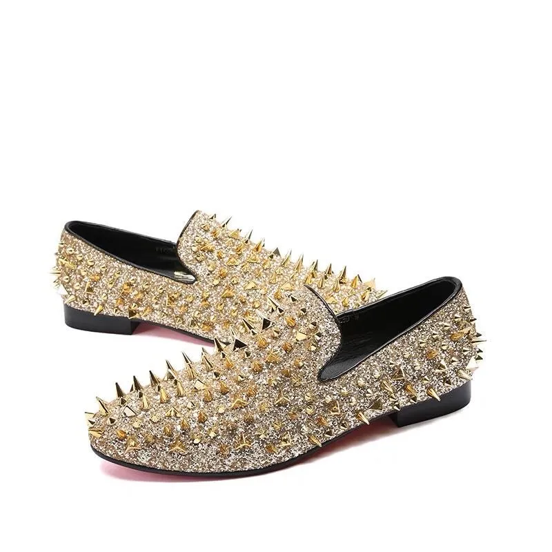 Silver handmade studded party shoes Men's glitter dress shoes