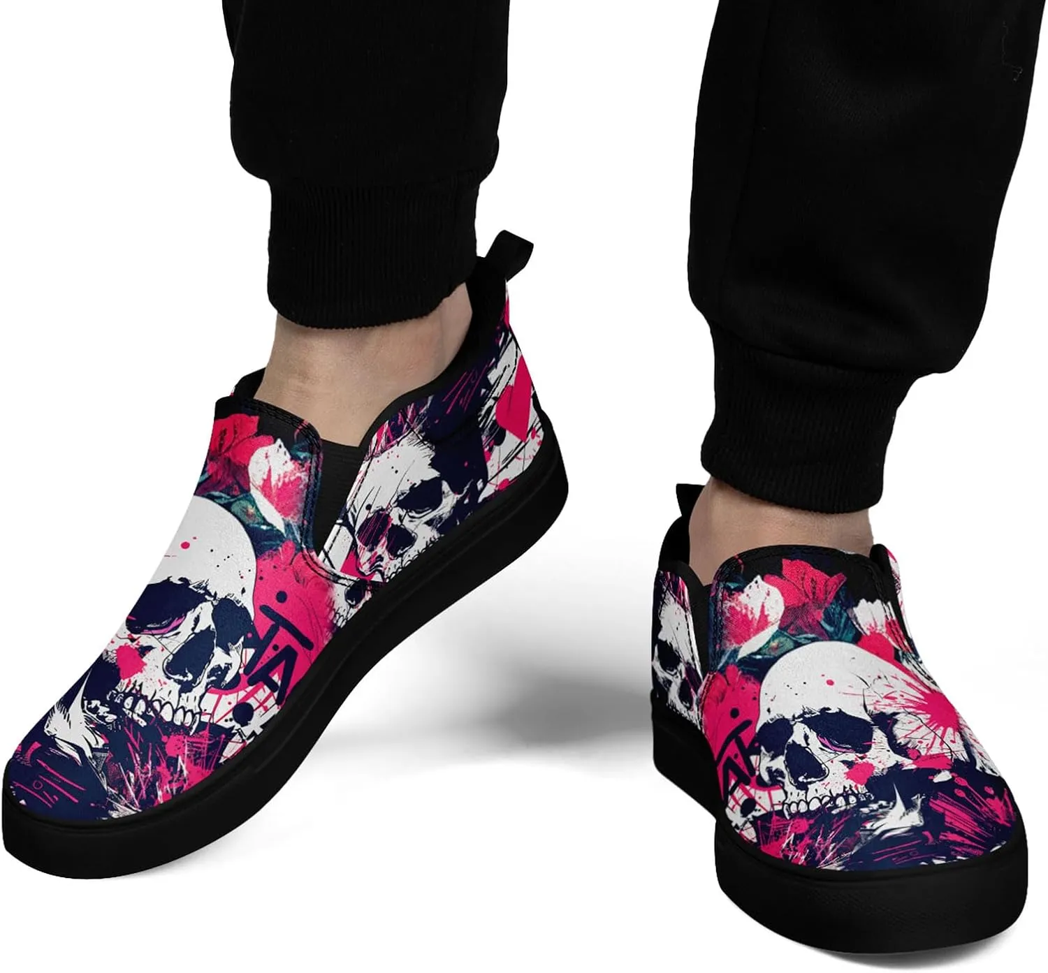 Skull Canvas Shoes Slip On Fashion Sneakers Low Top Casual Shoes Non Slip Loafers
