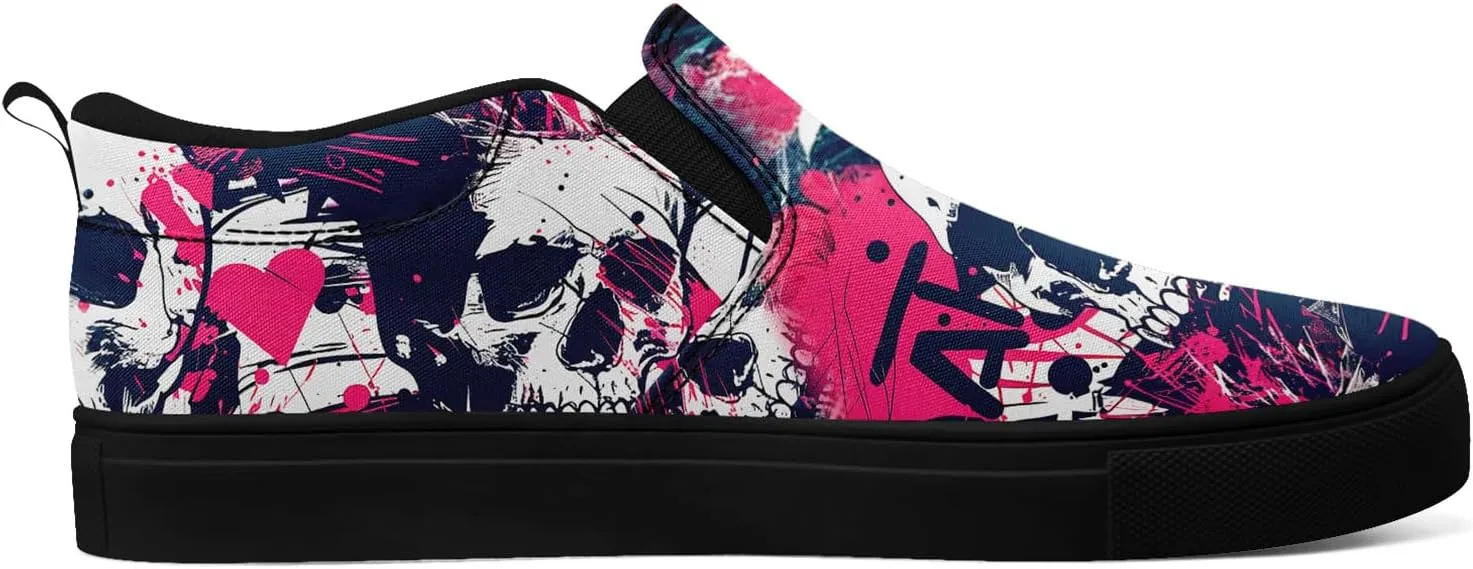 Skull Canvas Shoes Slip On Fashion Sneakers Low Top Casual Shoes Non Slip Loafers