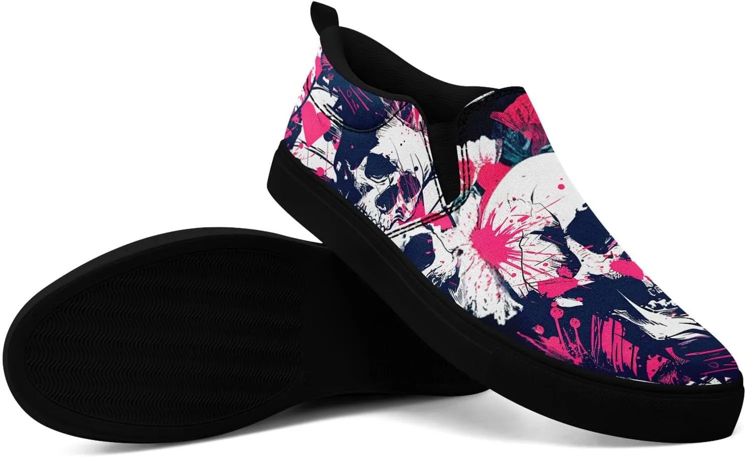 Skull Canvas Shoes Slip On Fashion Sneakers Low Top Casual Shoes Non Slip Loafers
