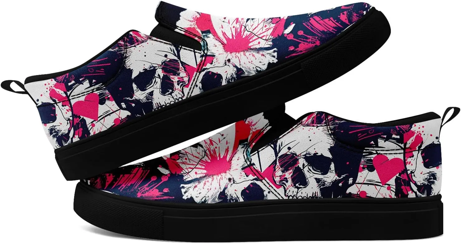 Skull Canvas Shoes Slip On Fashion Sneakers Low Top Casual Shoes Non Slip Loafers