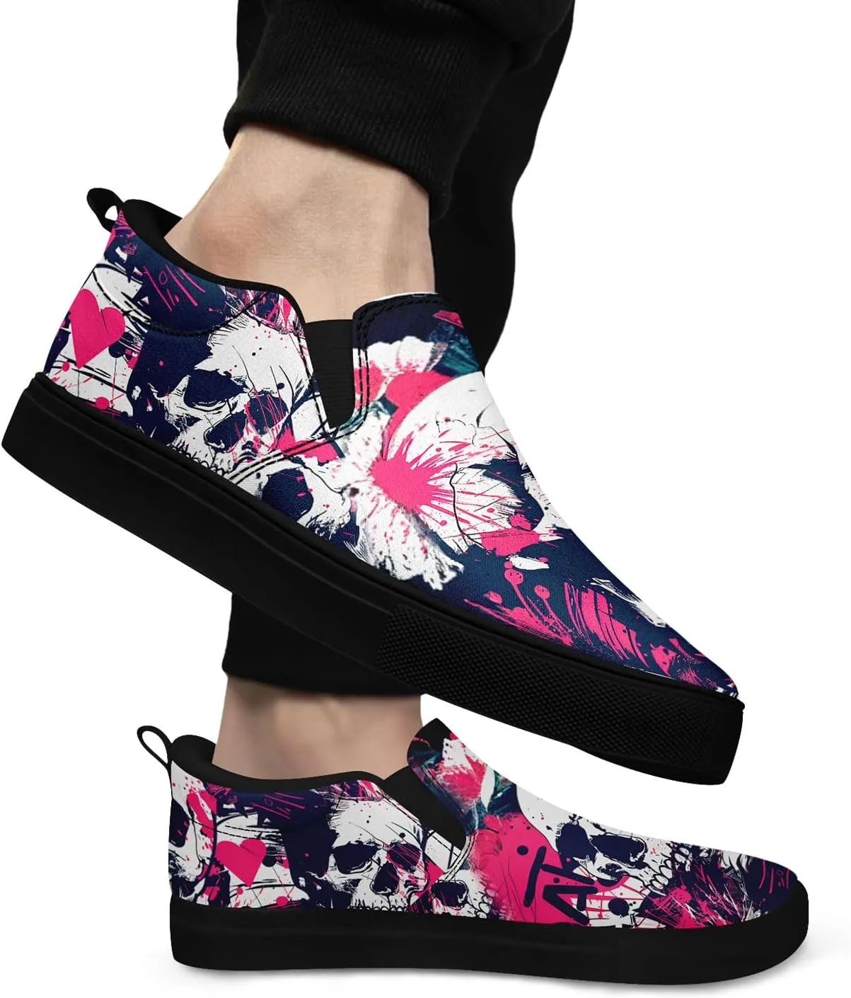 Skull Canvas Shoes Slip On Fashion Sneakers Low Top Casual Shoes Non Slip Loafers
