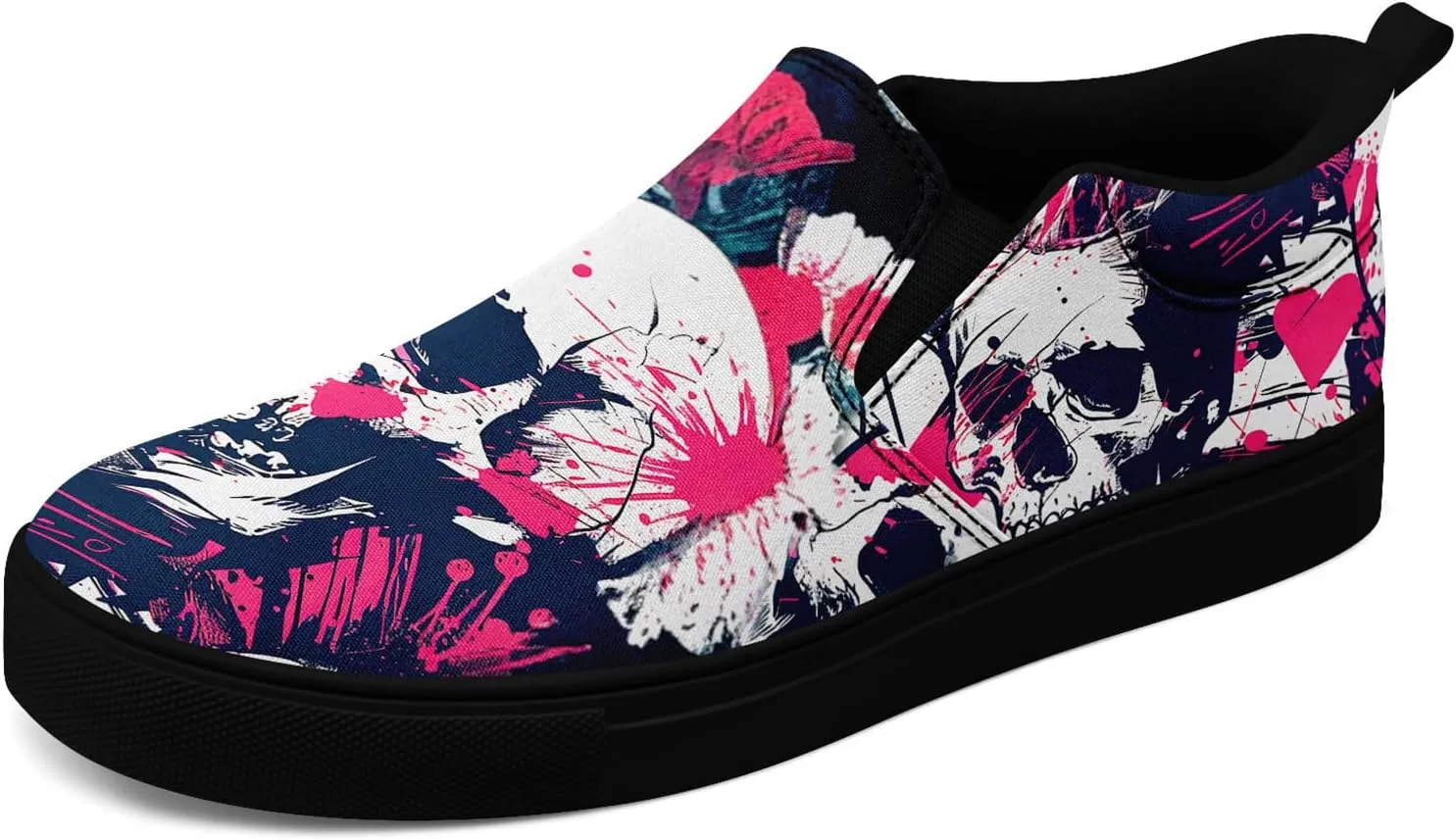Skull Canvas Shoes Slip On Fashion Sneakers Low Top Casual Shoes Non Slip Loafers