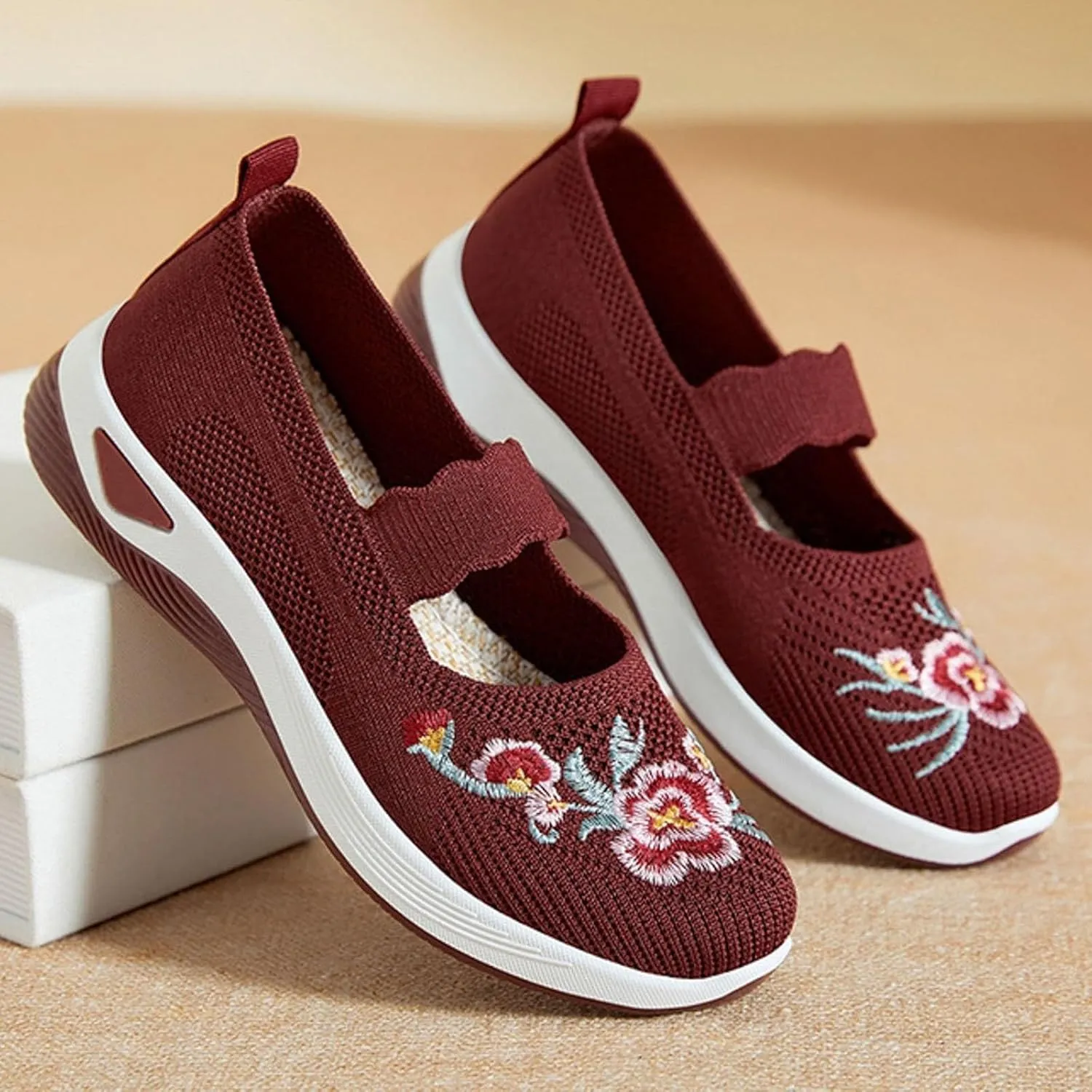 Slip On Shoes for Women Fashion Printed Labor Work Shoes Hook and Loop Strap Walking Shoes Arch Support Shoes
