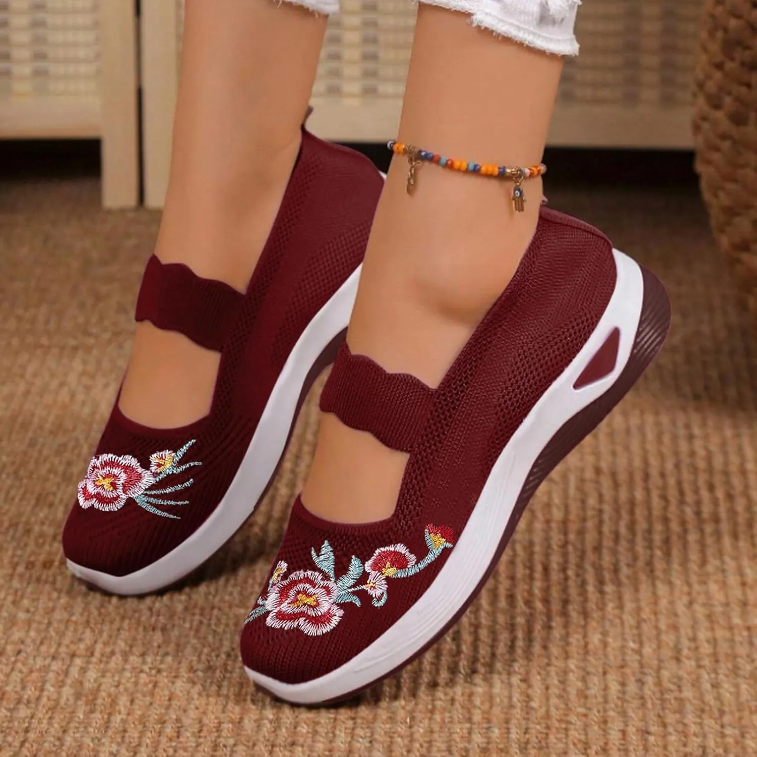 Slip On Shoes for Women Fashion Printed Labor Work Shoes Hook and Loop Strap Walking Shoes Arch Support Shoes