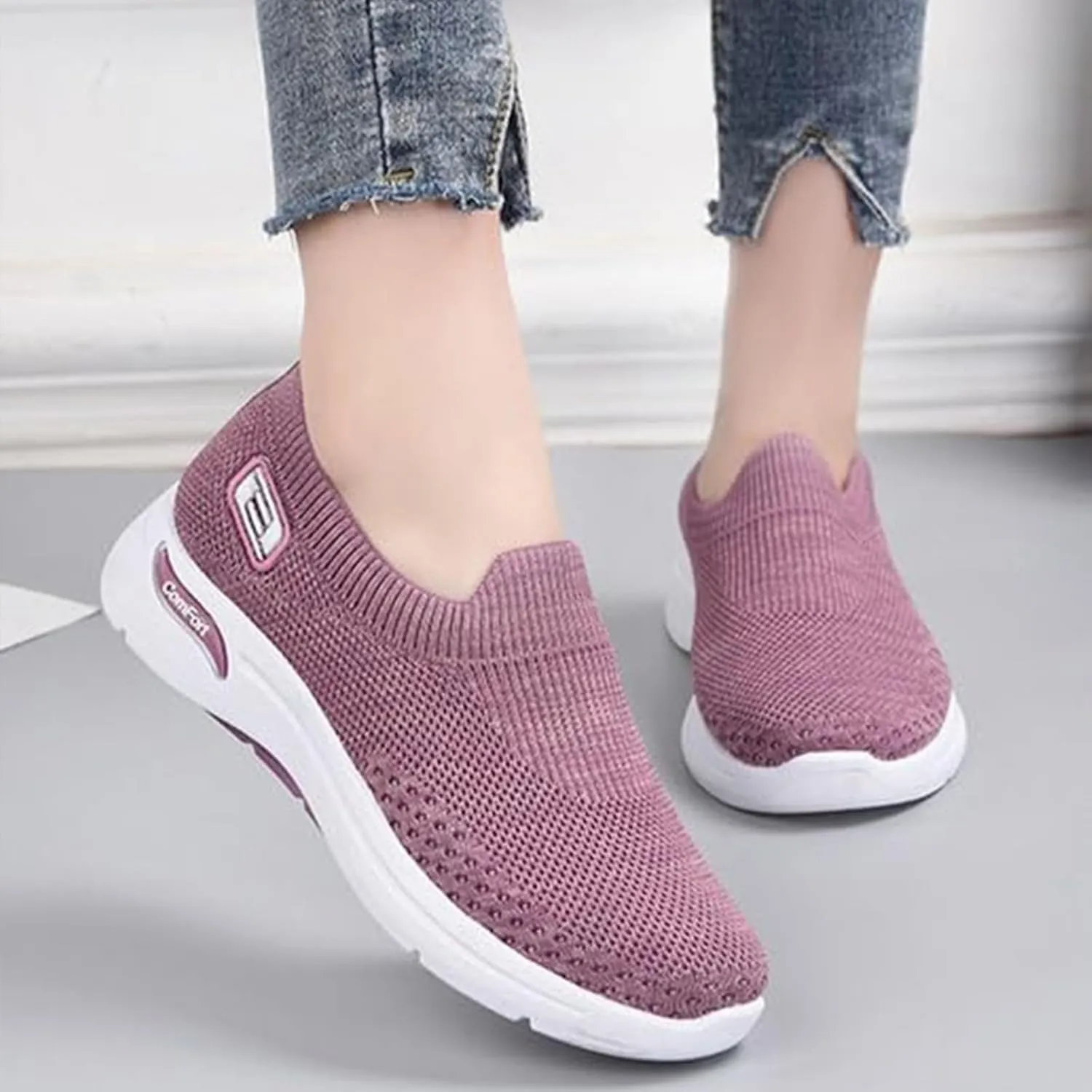 Slip On Walking Shoes for Women Orthopedic Nurse Shoes Hands Free Slip-Ins Go Walk Sneakers Tennis Comfort Wear Orthowear Shoe for Diabetic Neuropathy Plantar Fasciitis Breathable & Comfortable