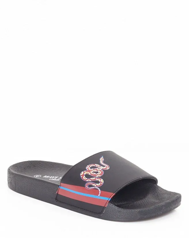 SNAKE PRINT STRAP SLIP ON POOL SLIDERS