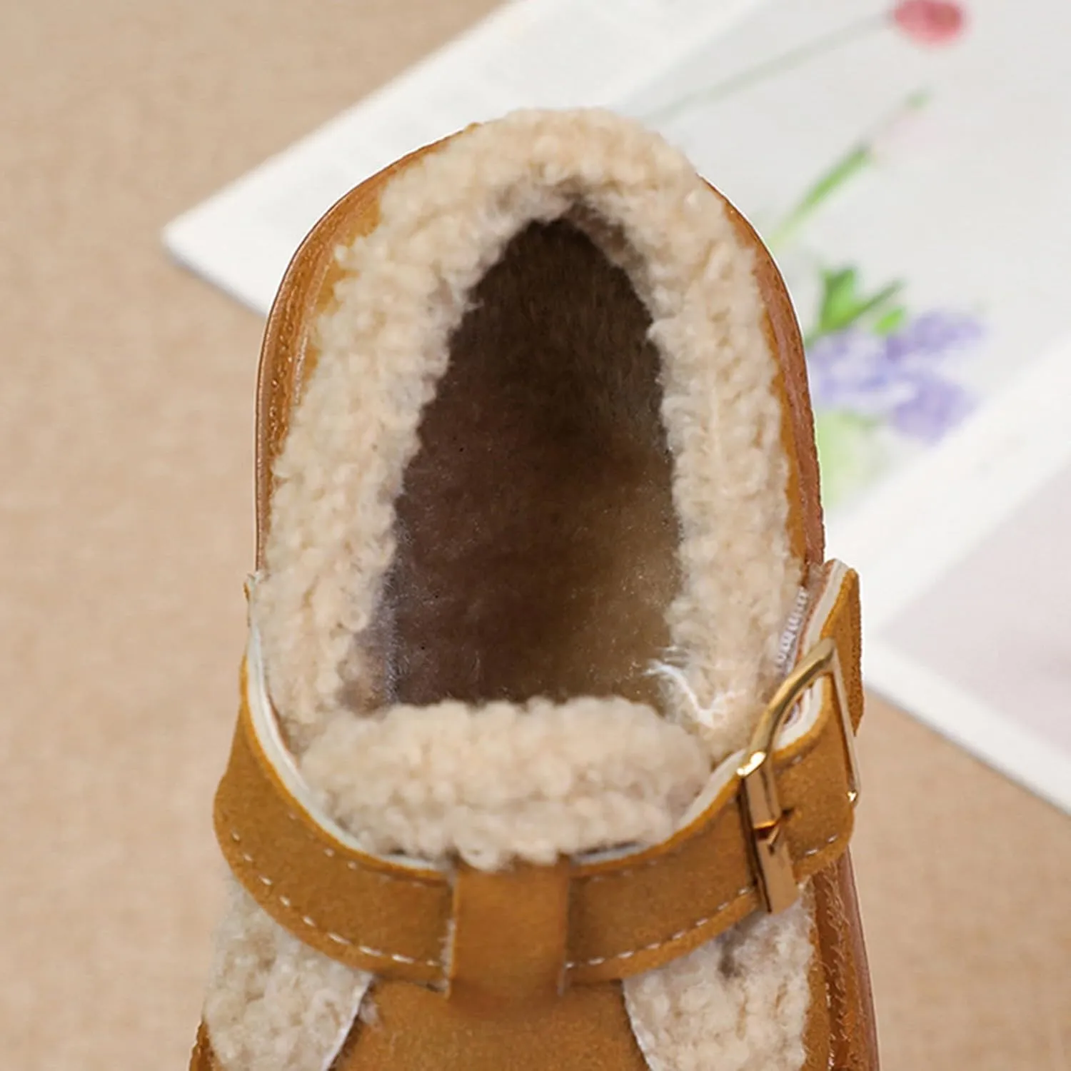 Snow Sneakers for Boys Girls, Suede Platform Warm Fr Lined Fashion Slip-on Comfortable Winter Flat Creature Boots