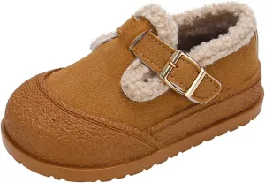 Snow Sneakers for Boys Girls, Suede Platform Warm Fr Lined Fashion Slip-on Comfortable Winter Flat Creature Boots