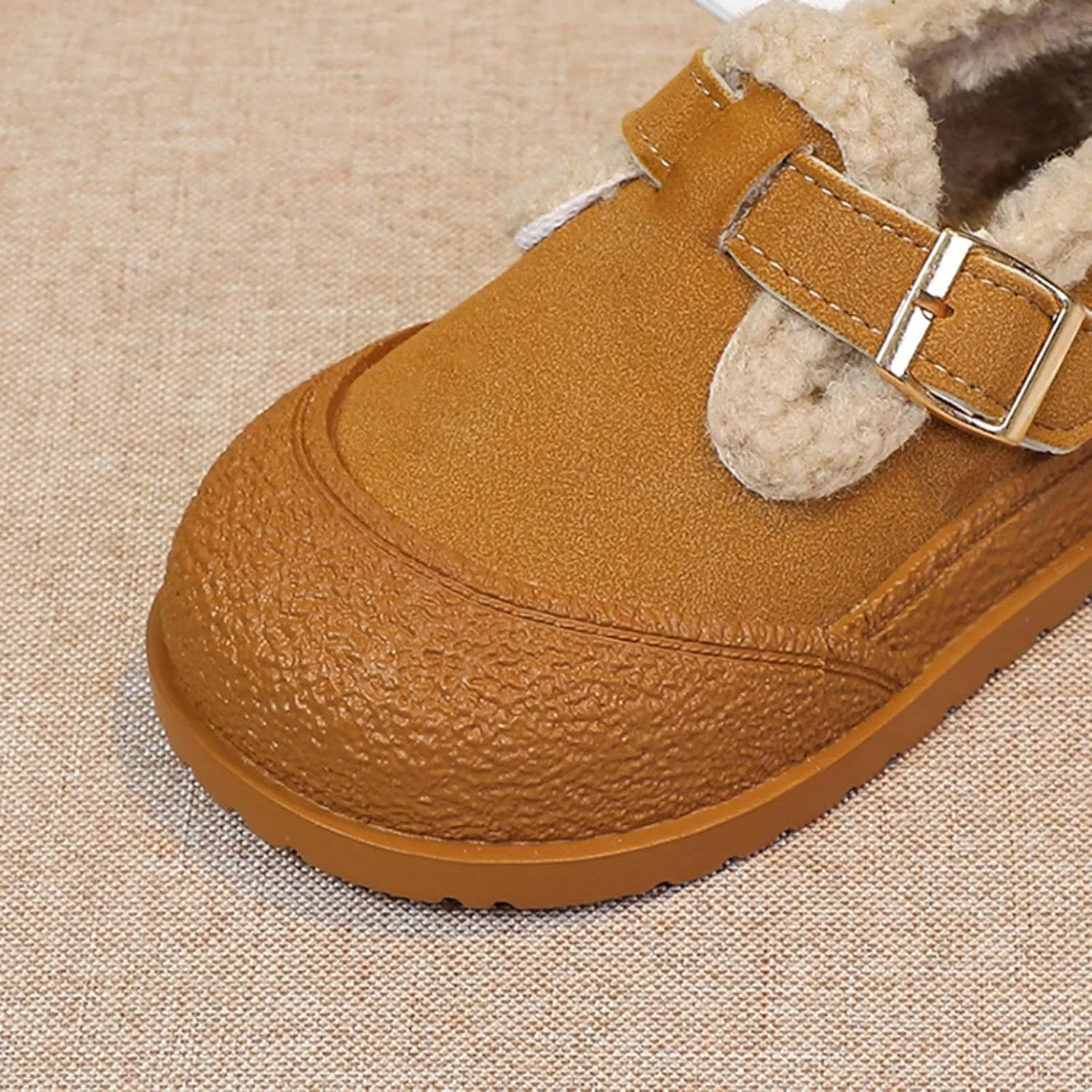 Snow Sneakers for Boys Girls, Suede Platform Warm Fr Lined Fashion Slip-on Comfortable Winter Flat Creature Boots