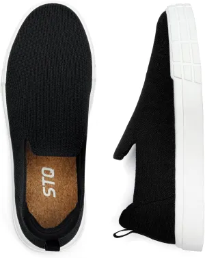 STQ Slip on Sneakers Women Wide Toe Box Womens Loafers Comfortable Business Casual Shoes Black White 9 US