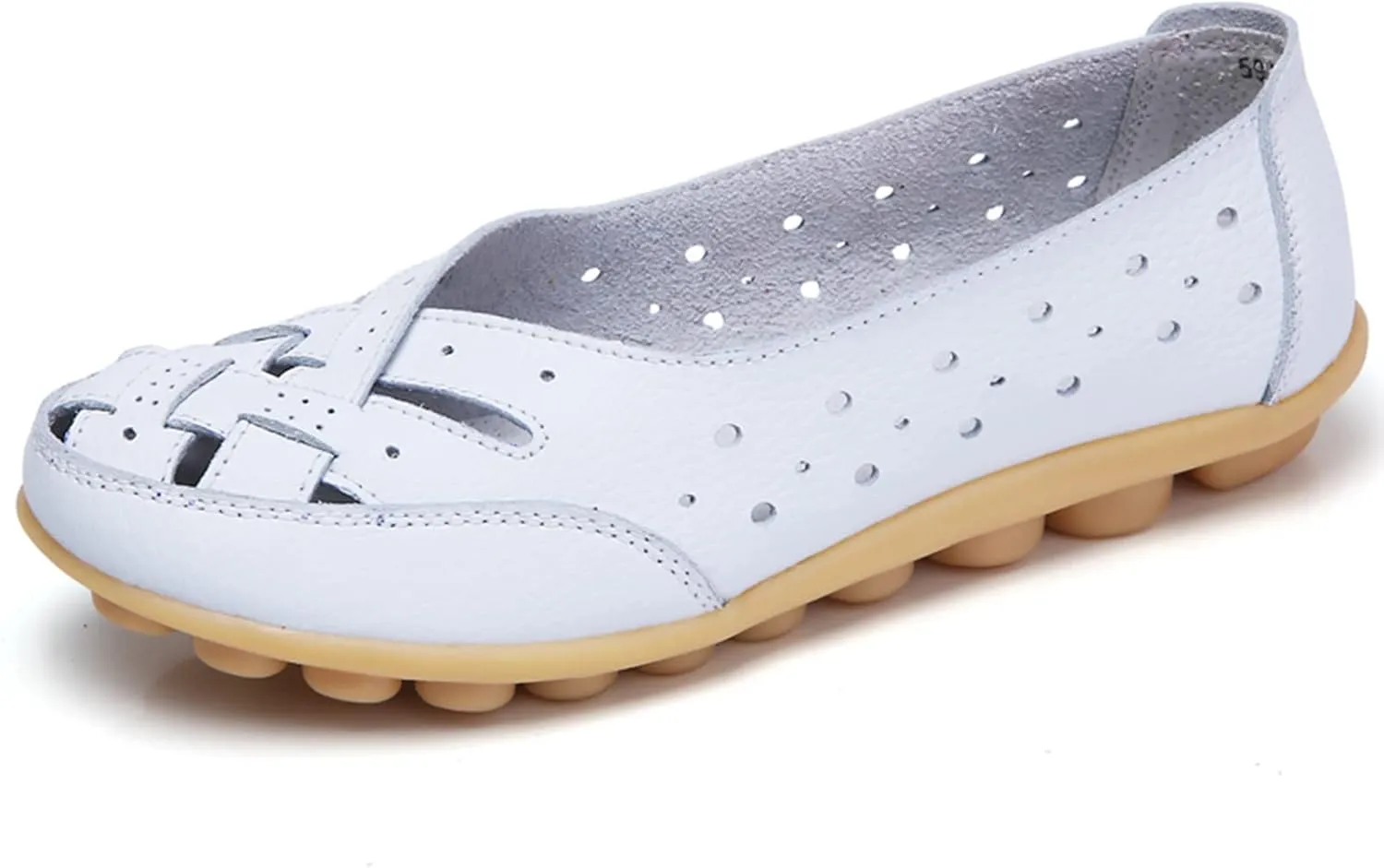 SuanlaTDS Slip On Women Comfort Walking Flat Loafers Casual Shoes Driving Loafers Walking Shoes for Women Women's Business Casual Shoes (White, 8)