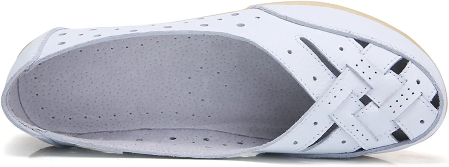 SuanlaTDS Slip On Women Comfort Walking Flat Loafers Casual Shoes Driving Loafers Walking Shoes for Women Women's Business Casual Shoes (White, 8)