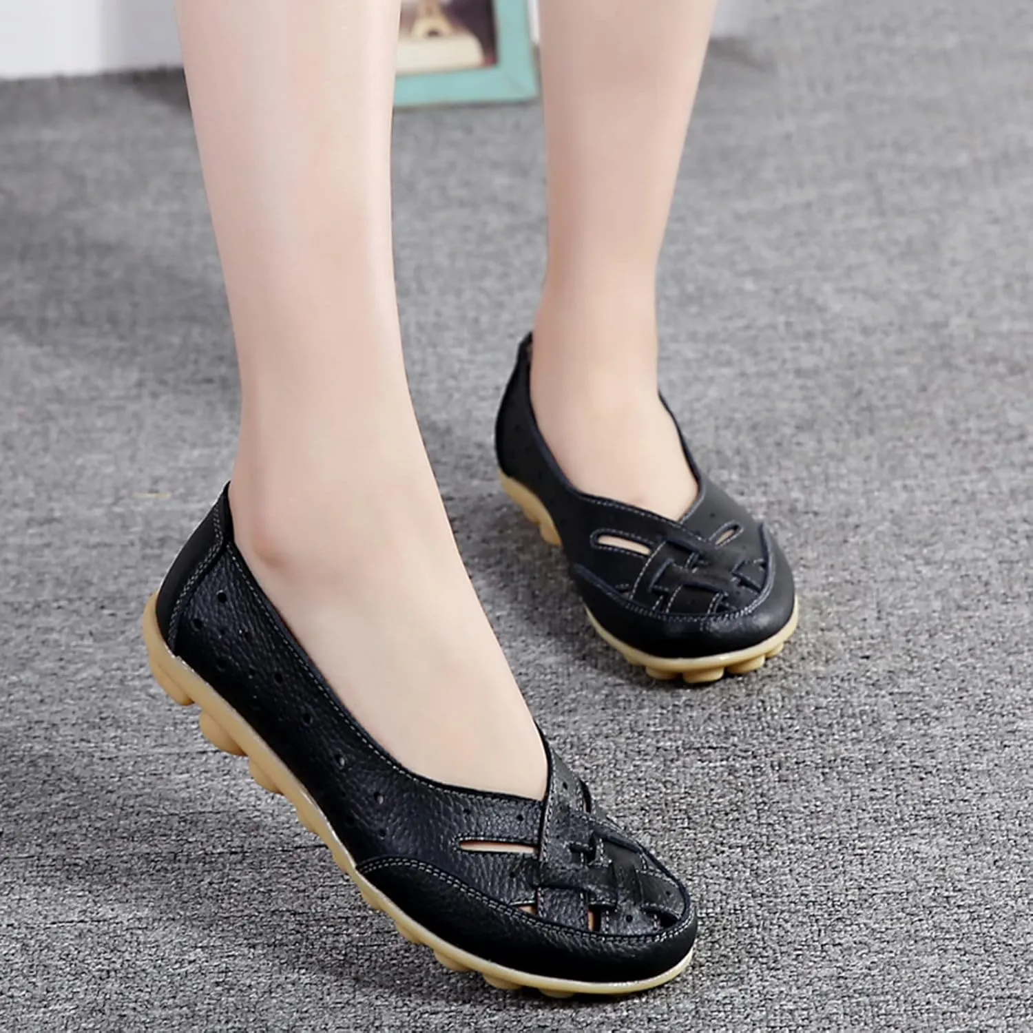 SuanlaTDS Slip On Women Comfort Walking Flat Loafers Casual Shoes Driving Loafers Walking Shoes for Women Women's Casual Shoes Size 10 (Black, 8)