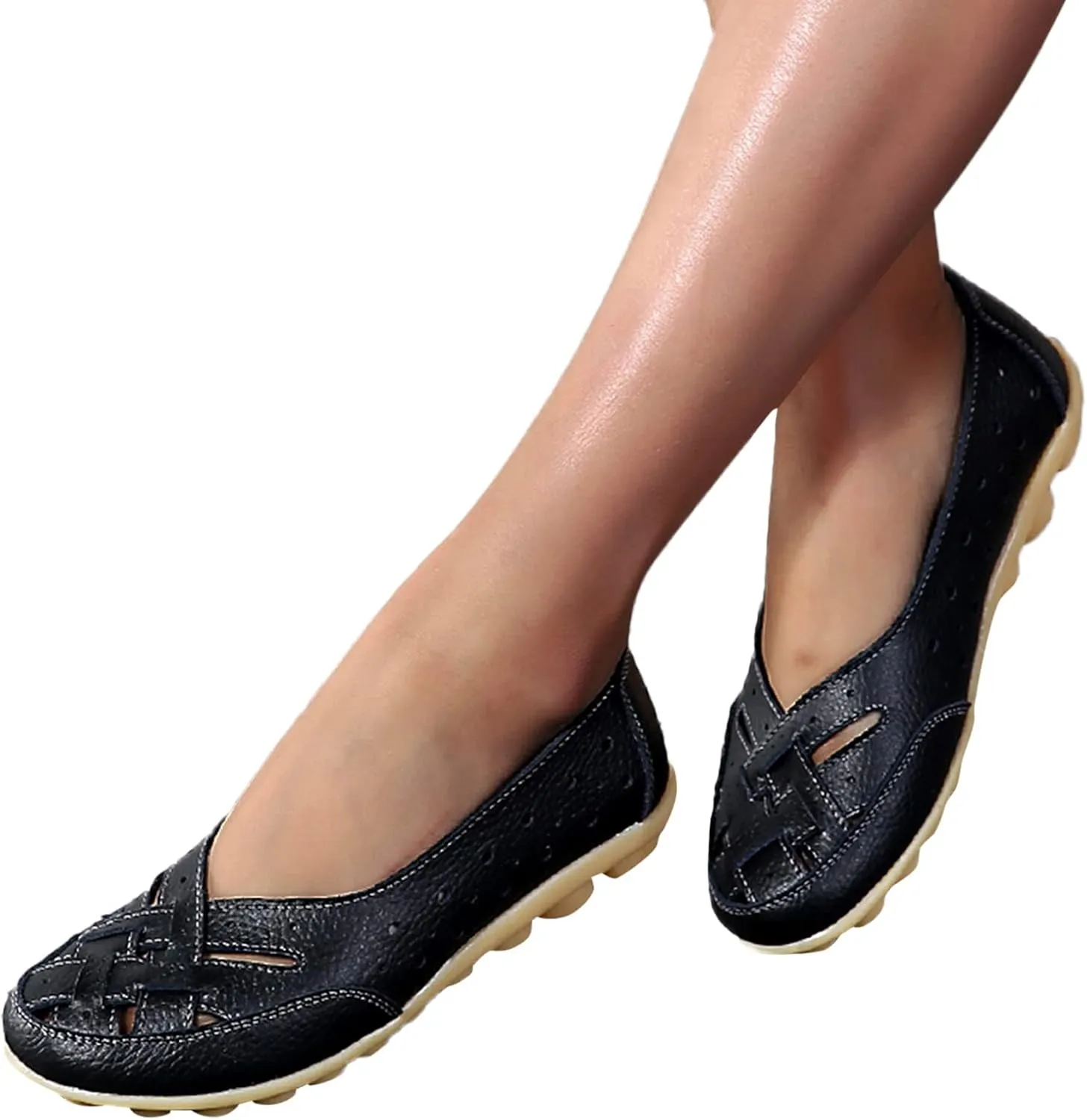 SuanlaTDS Slip On Women Comfort Walking Flat Loafers Casual Shoes Driving Loafers Walking Shoes for Women Women's Casual Shoes Size 10 (Black, 8)