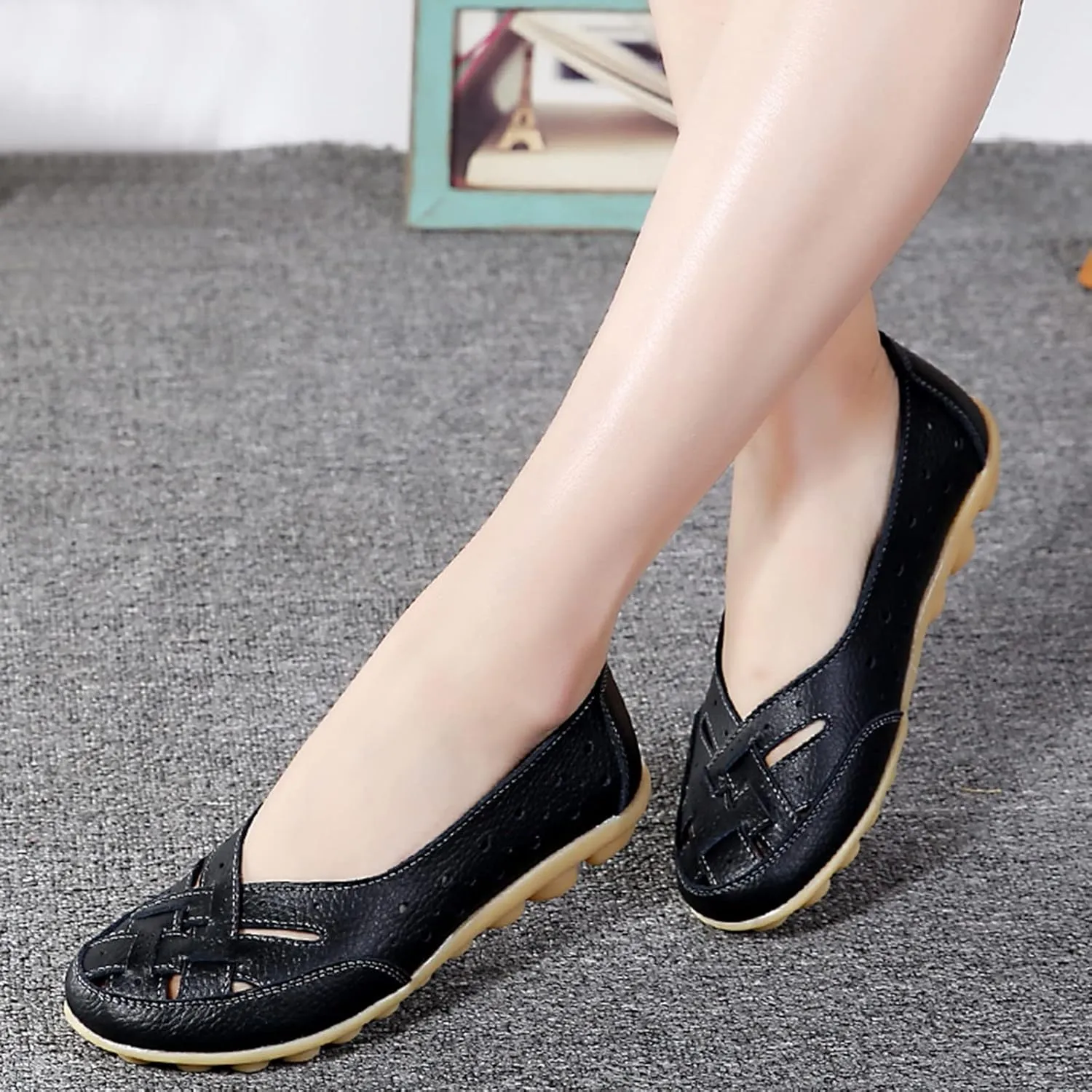 SuanlaTDS Slip On Women Comfort Walking Flat Loafers Casual Shoes Driving Loafers Walking Shoes for Women Women's Casual Shoes Size 10 (Black, 8)