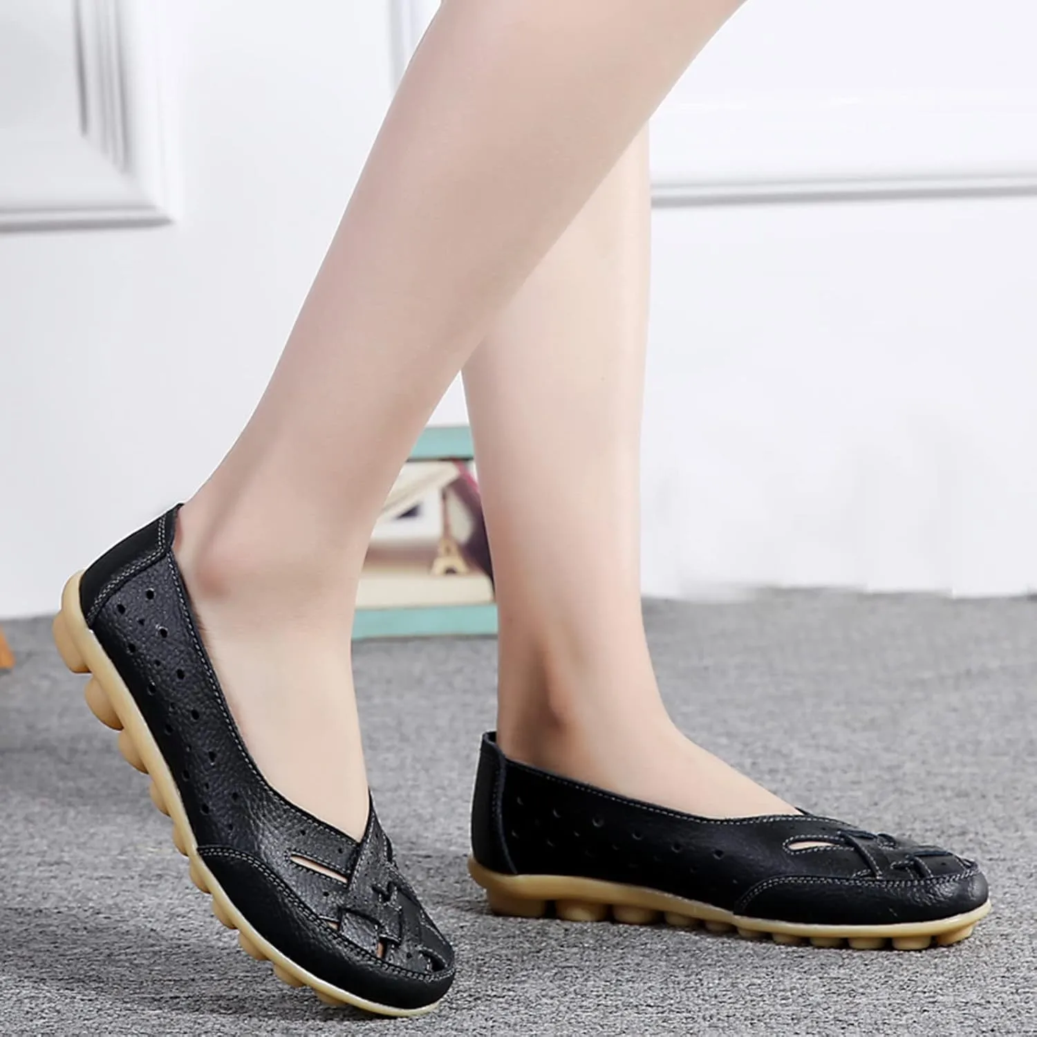 SuanlaTDS Slip On Women Comfort Walking Flat Loafers Casual Shoes Driving Loafers Walking Shoes for Women Women's Casual Shoes Size 10 (Black, 8)
