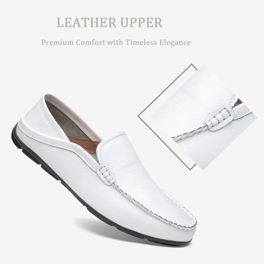 Succttssful Men's Leather Flat Loafers for Driving - Fashion Boat Shoes Slip On Walking Boat Shoes Casual Shoes for Travelling