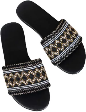 Summer Womens Sandals 2023 Fashion Flat Color Block Open Toe Slip on Slides Ethnic Style Slipper Comfortable Outdoor Ladies Casual Shoes Sandalias