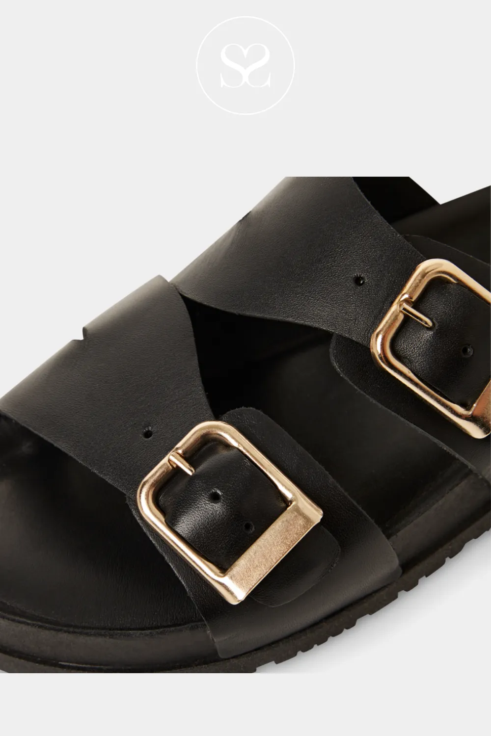 TAMARIS 1-27500-44 BLACK LEATHER DOUBLE STRAP SLIDER SANDALS