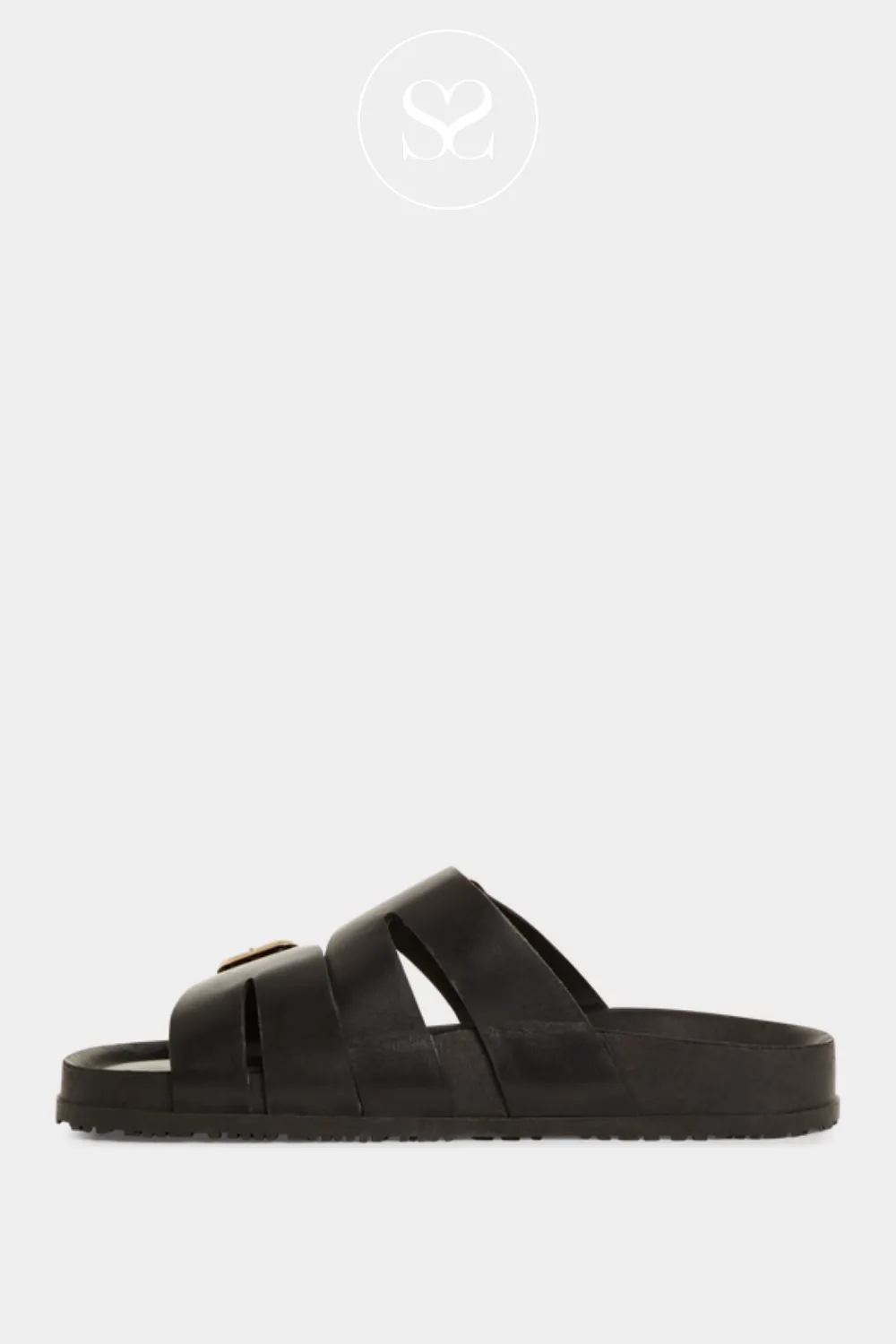 TAMARIS 1-27500-44 BLACK LEATHER DOUBLE STRAP SLIDER SANDALS