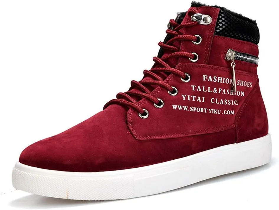 tazimall Men's High Top Suede Sneakers Casual Skate Shoes Lace Up Fur Lined Warm Shoes