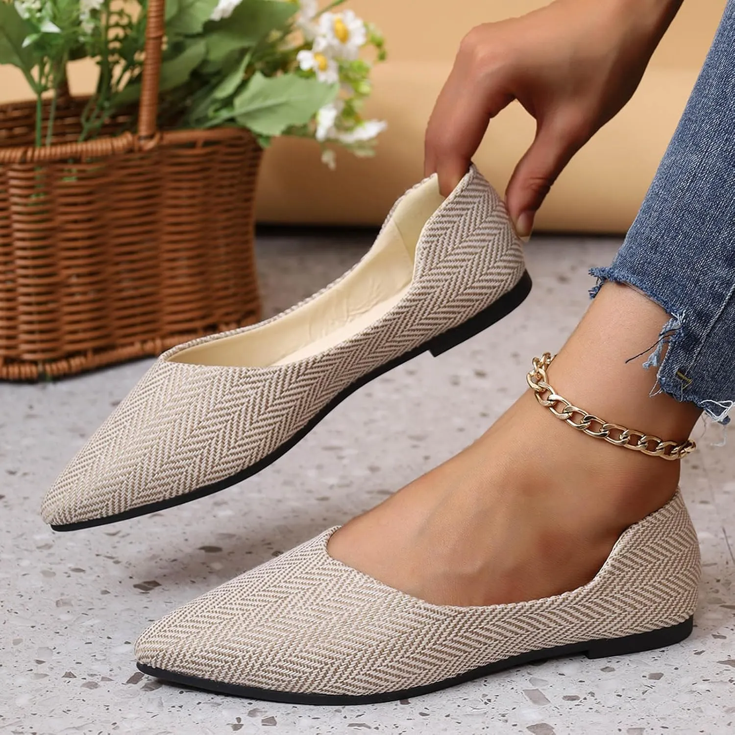 Temperament Ballet Women's Flat Shoes for Women Elegant Pointed Toe Work Shoes Casual Single Fashion Low Top Shoe Male