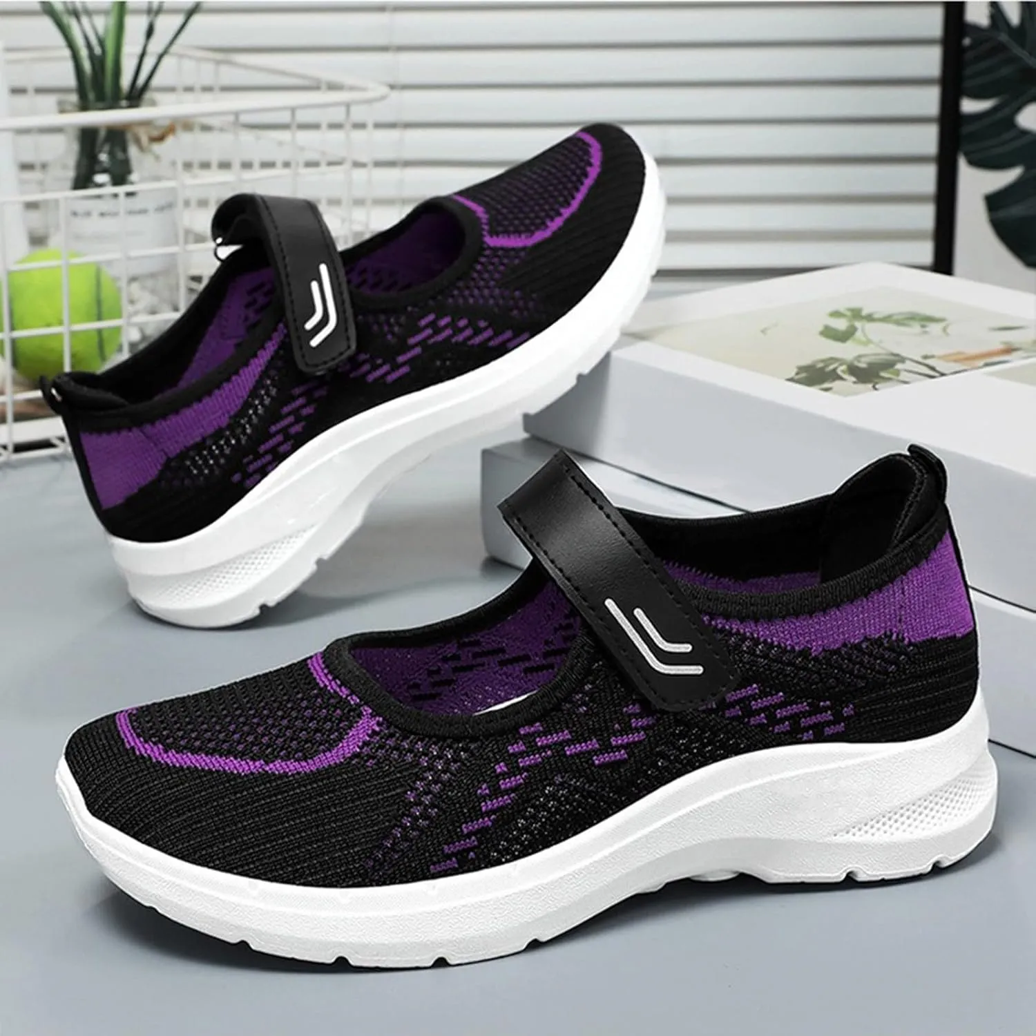 Tennis Shoes for Women Non Slip Sneakers Hook and Loop Strap Running Shoes Outdoor Casual Fitness Elderly Shoes