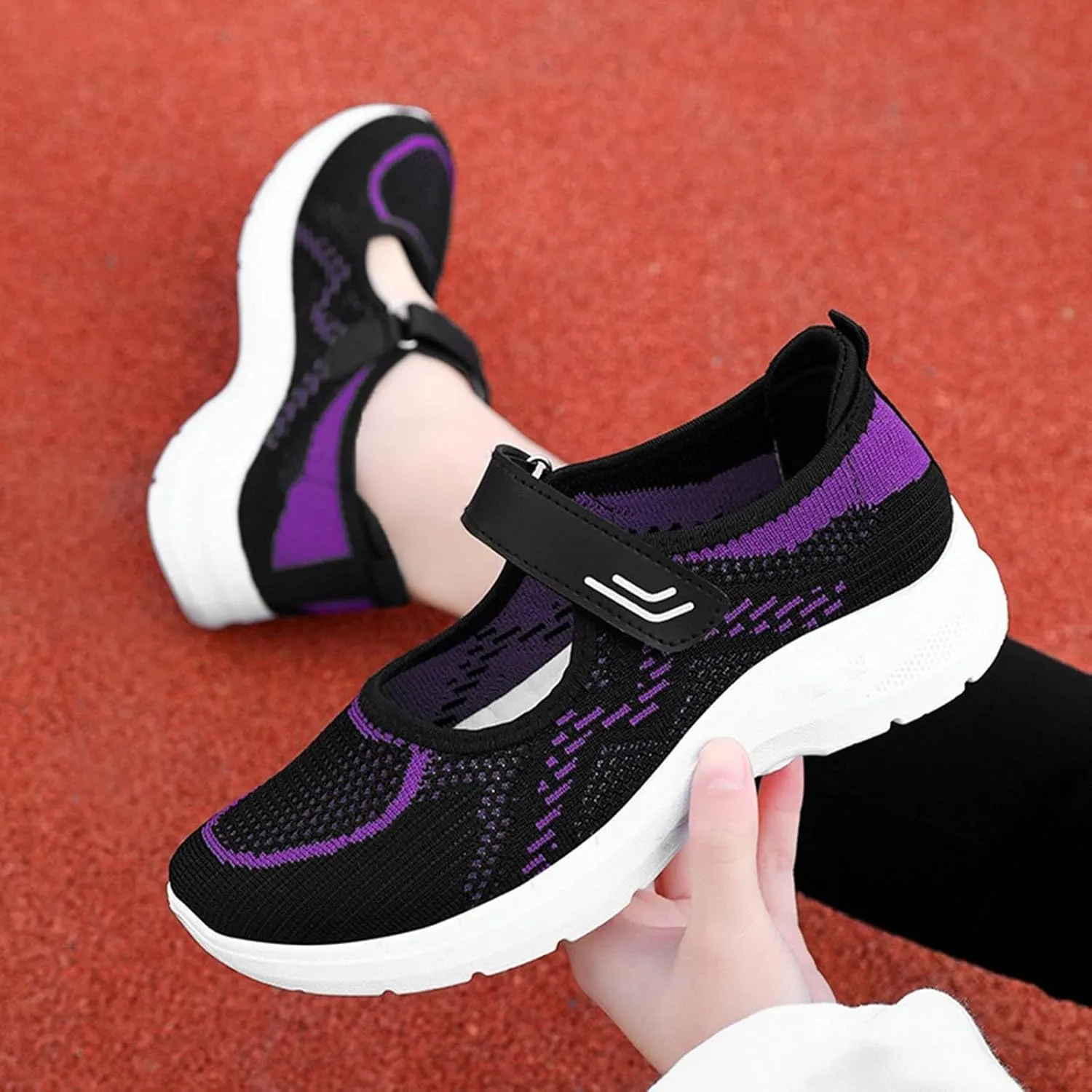 Tennis Shoes for Women Non Slip Sneakers Hook and Loop Strap Running Shoes Outdoor Casual Fitness Elderly Shoes